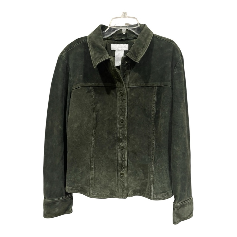 Marshall Fields dark green suede leather shirt jacket size XL
